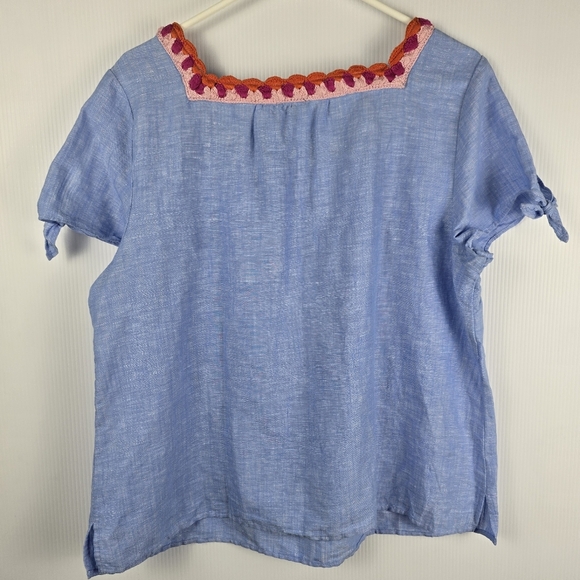 NWOT Talbots Linen Cotton Blend Crochet Trim Blue Chambray Like Size XLPetite - Picture 5 of 11